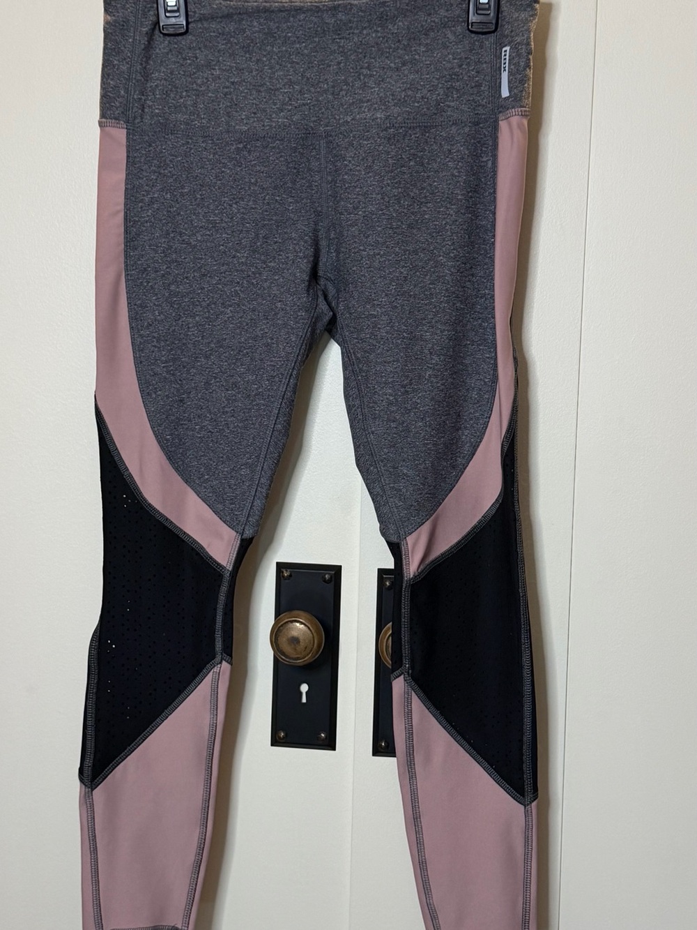 RBX Women’s Gray Leggings with Mauve and Black Panels